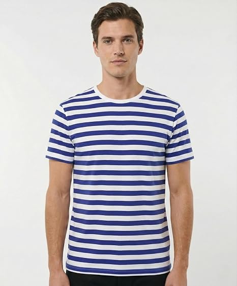 Retro Striped Unisex Cotton Crew Neck T-Shirt