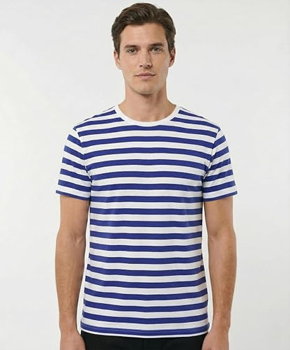 Retro Striped Unisex Cotton Crew Neck T-Shirt