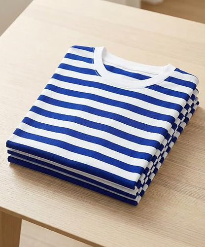 Retro Striped Unisex Cotton Crew Neck T-Shirt